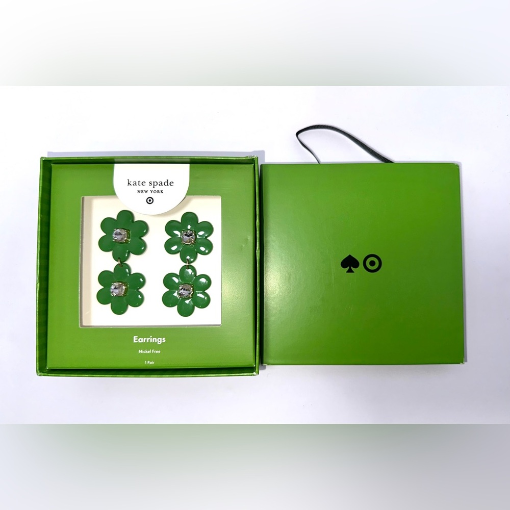 NIB KATE SPADE x TARGET Green Floral Linear Earrings Limited Edition‎